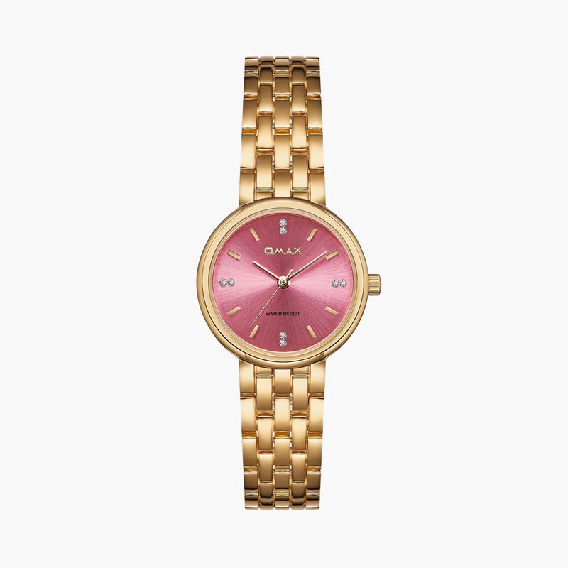 OMAX ساعة أنالوج ذهبية بقرص وردي للنساء - Image 1